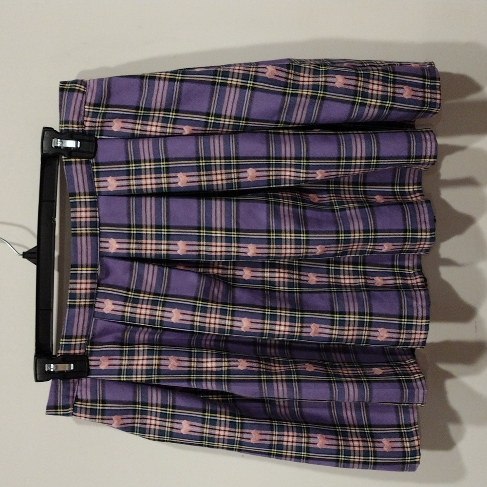 Hot Topic Purple & Pink Pastel Plaid Embroidered Heart Mini Skirt Sz XL-Harajuku - Picture 1 of 5
